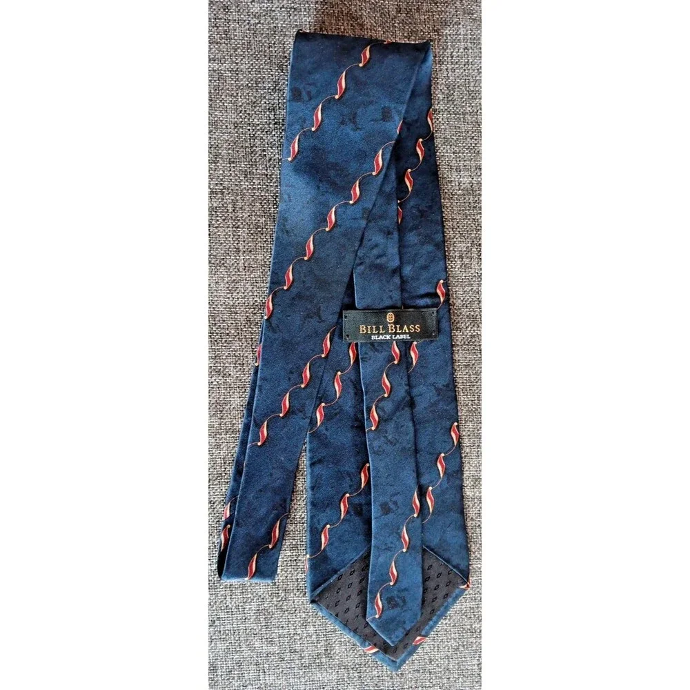 Tie 70s 80s 90s Y2K Mens Bill Blass Silk Blue Red Beige 4 Wide 57 Long